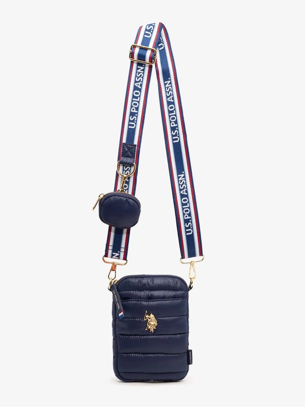 U.S. Polo Assn. Quilted Phone Crossbody  Zipper Pouch Purse Navy &Earbuds Holder